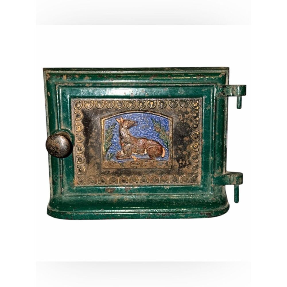 Antique Cast Iron Safe Bank Door | Relief Deer Stag | Model A 190 83 | 1890-1920